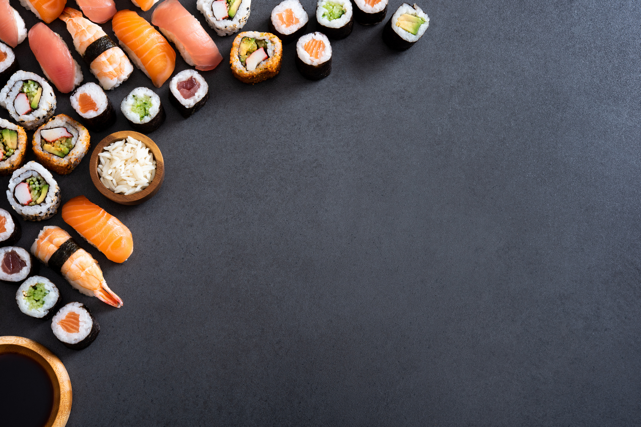 Sushi food and maki rolls corner